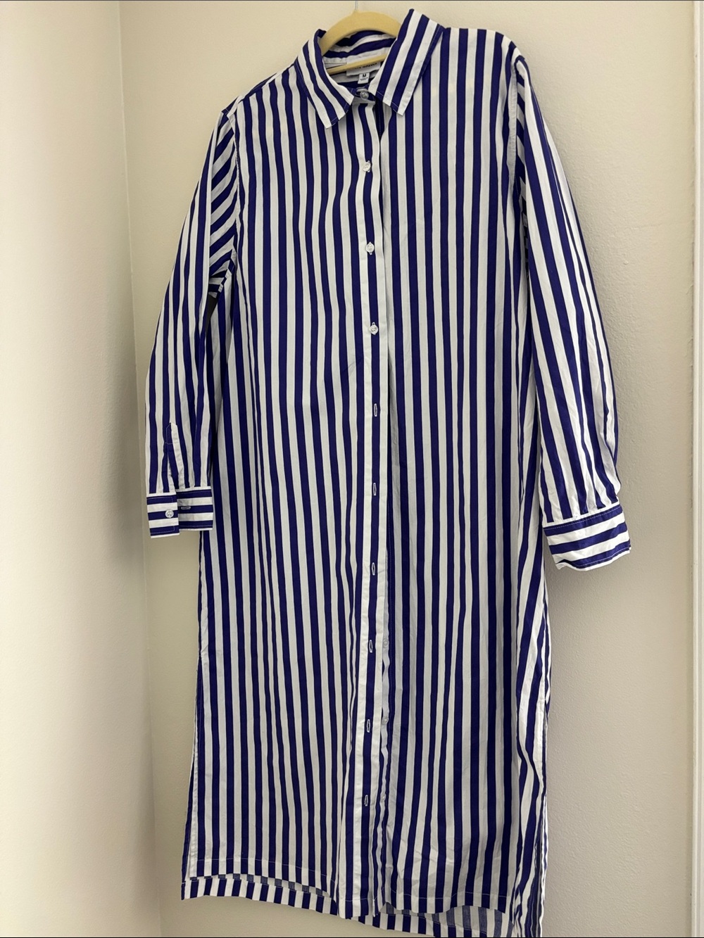 Purple and White Vertical Stripe Maxi Shirt Dress